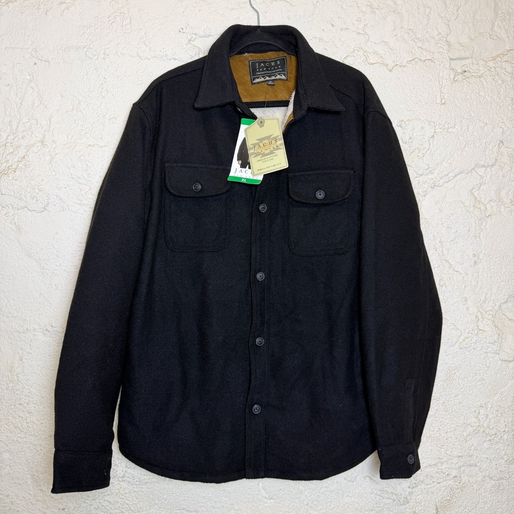 Jachs NY Mens Wool Blend Sherpa Lined Shirt Jacket XL Black NWT Shacket Workwear